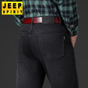 JEEP SPIRIT 지프 스피릿 청바지 남자 스트레이트 가을 겨울 새로운 남성 바지 사업 캐주얼 느슨한 팬츠 핫 스탬핑 중간 허리 두꺼운 스트레치 남성 청바지 J8035