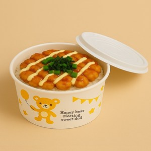 생활을그리다 종이 곰돌이 용기 520ml + 뚜껑 세트, 100세트, 1개입