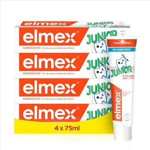 독일 엘멕스 주니어 어린이 불소 무색소 치약 4팩, 4개, 75ml