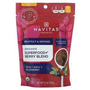 Navitas Oganics 유기농 Supefood+ 베리 혼합물 아사이베리 + 구기자 + 블루베리 150g(5.3oz) 1팩, 227g, 1개