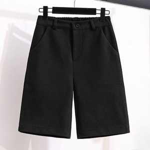 여성용 하이웨스트 모직 5부 반바지 가을겨울 모직 와이드 반바지 Women's shorts