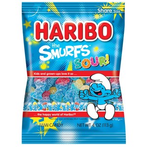 HARIBO Gummi Candy Sour Smurfs 4 oz. Bag (Pack of 12) 하리보 구미 캔디 사워 스머프 4온스 가방(12팩), 1개, 113g