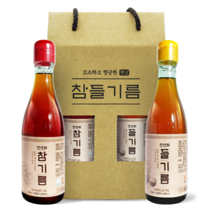 시장쏙 전연화 참기름 들기름 세트, 1세트, 600ml