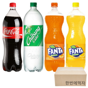 [한번에먹자] 대용량 1.5L 4종 탄산음료 혼합세트 코카콜라 + 칠성사이다 + 환타 오렌지 + 환타 파인애플 가정용 업소용 사무실음료 음료수 골라담기, 1세트