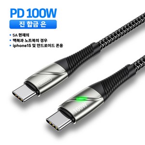 QOOVI PD 100w c to c 타입 초고속충전 케이블, 1개, 100cm, 은