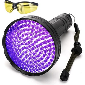 UV 손전등 블랙 라이트 슈퍼 브라이트 128 LED 395nm 자외선 손전등 개 고양이 용 애완 동물 소변 감지기 라이트 전갈 사냥을위한 안전 안경이있는 UV 라이트, 손전등 + 고글 세트, 1개