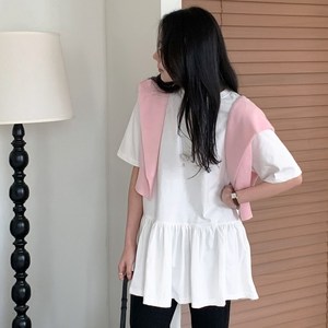 퍼니걸스 8553 라운드 무지 프릴 레이어드 반팔 티셔츠 여성의류
