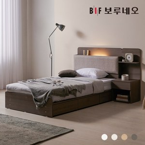 보루네오 리오Po LED 3서랍 수납 호텔침대 독립유로탑 세트 SS, 브라운워시&다크그레이