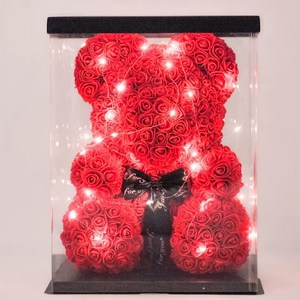 LED 로즈베어 조화 장미곰돌이 꽃다발 크리스마스 선물 기념일, 25cm 레드, 1세트, 레드