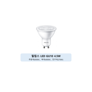 필립스 LED GU10 4.5W 220V 이케아전구 호환, 주백색, 4개