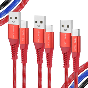 [1+1+1] 만타이거 라딕스 USB A to C타입 3A 고속충전 케이블, 3개, 레드, 2m