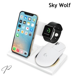 스카이울프 Sky Wolf 4in1 올인원 파워볼 충전기 (로지텍 무선 마우스 G502 G502 X G703 G903 지슈라 지슈라2 호환), 4in1 무선 충전기 화이트 (갤럭시워치 용)