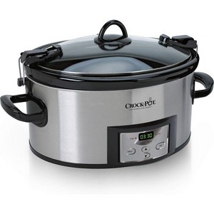 Crock-Pot 디지털 타이머가 있는 포트 6쿼트 쿡앤캐리 프로그램 가능한 슬로우 쿠커 스테인리스 스틸 SCCPVL610-S-A, Stainless Steel