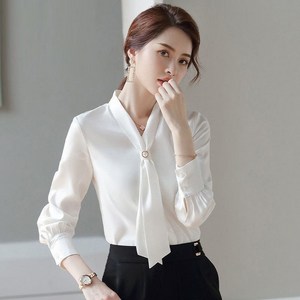 ANYOU 여성 쉬폰 셔츠 봄 가을 데일리 긴팔 블라우스