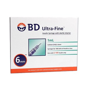 BD 울트라 파인2 인슐린 주사기 31G 6mm [0.3ml 0.5ml 1ml] 100개, 1개, BD 주사기 6mm 1ml 100개
