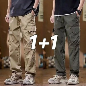 1+1 남성 와이드 카고 조거바지 포켓 얇은 일자핏 봄여름 트레이닝 바지 밴딩 롱팬츠