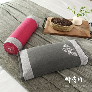 [2개세트] 박술녀 순면자수 프리미엄 메밀 경추목 베개 세트 : 정국베개 / 두피열 깊은잠 / 빠른배송 / 선물추천 / 쾌속건조, 사각그레이+원형레드