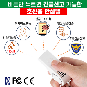 긴급신고/강력한경보음발생/구조문자 위치전송 휴대용 안심벨 호신용품[팅벨SOS], 화이트, 1개