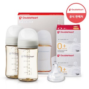 더블하트 모유실감 3세대 PPSU 모먼트 트윈팩 240ml+젖꼭지(2입), 오후의베이지, 3세대 젖꼭지SS, 1세트