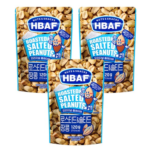 바프 넛츠 앤 스낵스 로스티드 앤 솔티드 땅콩, 120g, 3개