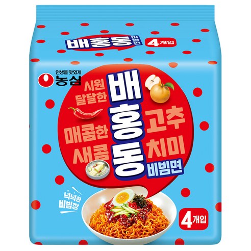 농심 배홍동 비빔면 봉지라면 137g, 4개