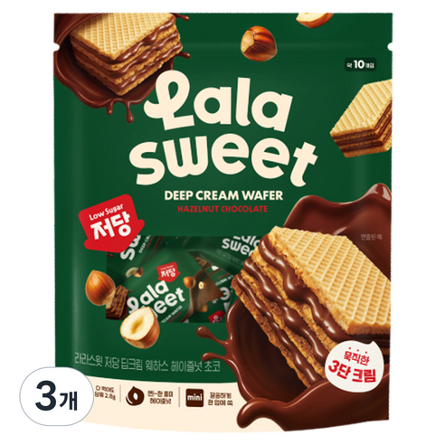 라라스윗 저당 웨하스 헤이즐넛 초코 10p, 3개, 80g