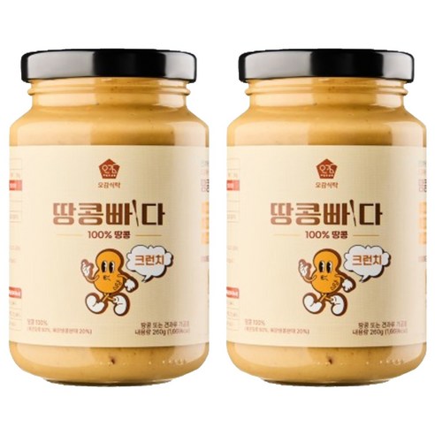 오감식탁 땅콩빠다 크런치 잼, 2개, 260g