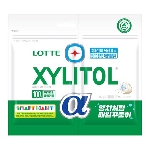 [자기전에,양치후에 씹는껌] 롯데 자일리톨 알파 오리지널 추잉껌 (리필) 102g(86g+보너스16g) /자일리톨 67%, 102g, 1개