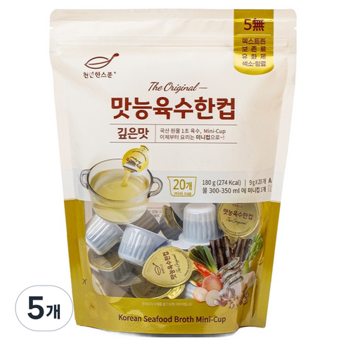 천연한스푼 석하 맛능육수한컵 깊은맛, 180g, 5개