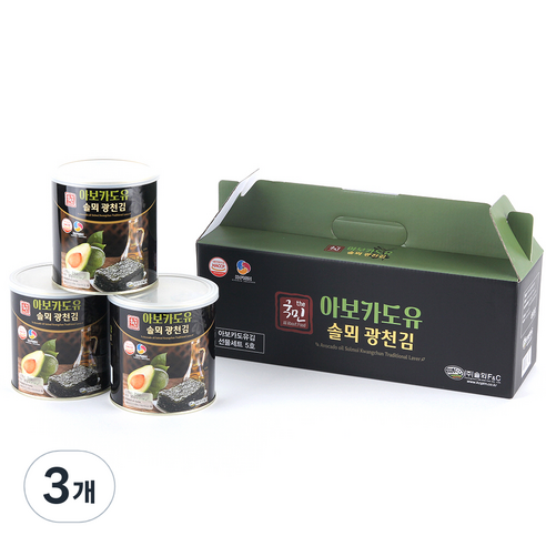 더국민 아보카도유 솔뫼 광천김 캔 3p 선물세트, 90g, 3개