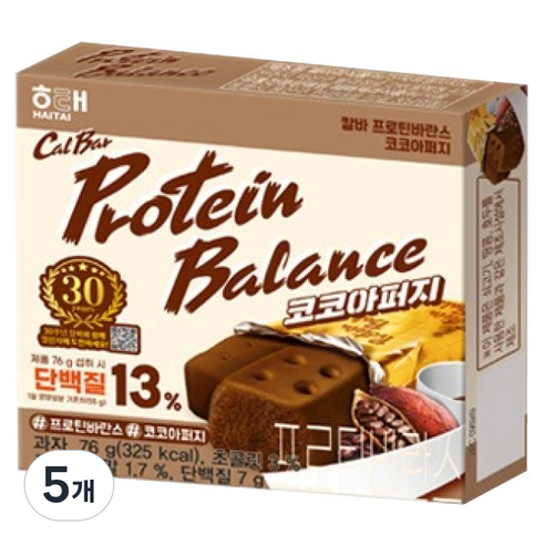 해태제과 칼바 프로틴 바란스 코코아퍼지, 76g, 5개