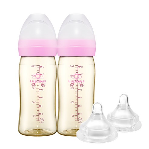 루피너스 PPSU 젖병 240ml 트윈팩(블러쉬핑크/2개입)+젖꼭지(2개입), 블러쉬핑크/4단계(L), 1세트