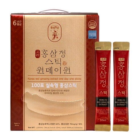선물세트 고려홍삼정 스틱 6년근 원데이원타임 1000mL (10ml x 100포), 100개, 10ml