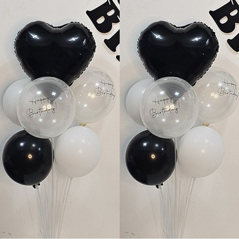 올리브파티 펄풍선 하트 풍선 풍선꽂이 풍선스탠드 2개 생일파티용품 세트, 1세트, 하트블랙
