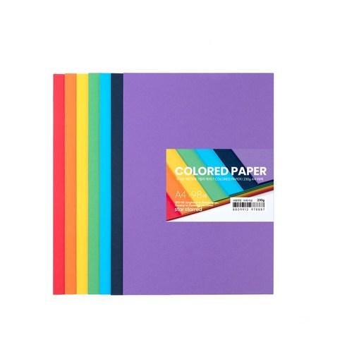 star starred 두꺼운(230g) 레인보우 7컬러 색지(7 COLORED PAPER)