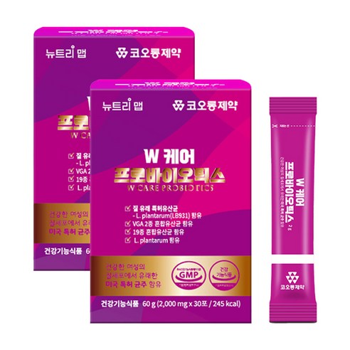 코오롱제약 W케어 프로바이오틱스 질 유래 특허유산균 여성유산균 2000mg