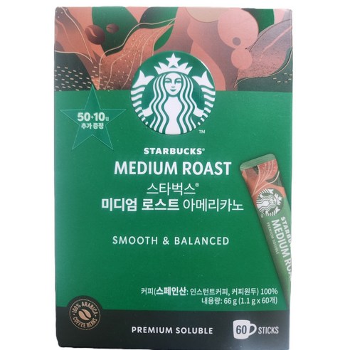 스타벅스 미디엄 로스트 아메리카노 원두커피믹스 1.1g, 1.1g, 1개입, 60개