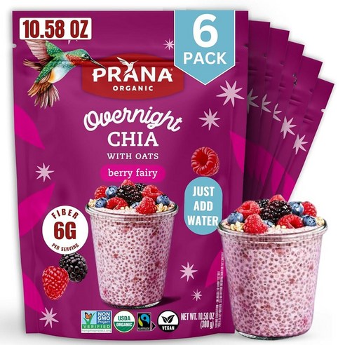 Prana 오버나이트 귀리 베리 요정 | 풍부한 섬유질 단백질 프리 바로 먹을 수 있는 아침 식사 793.8g28온스 백 2팩 191904