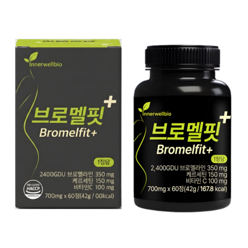 브로멜핏 브로멜라인 퀘르세틴 파인애플 효소 GDU2400 초고함량, 1개, 60정