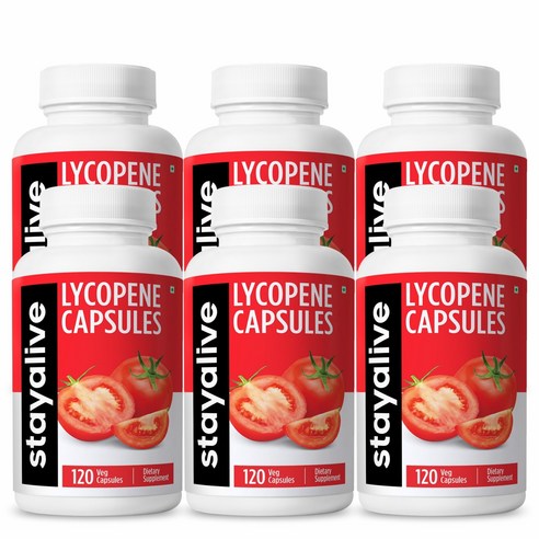STAY ALIVE 남성용 리코펜 보충제 60mg, 천연 토마토 추출물 분말, 100% 식물성 리코펜 복합체, 비GMO 및 글루텐 프리 카로티노이드 보충제, 6개, 120정