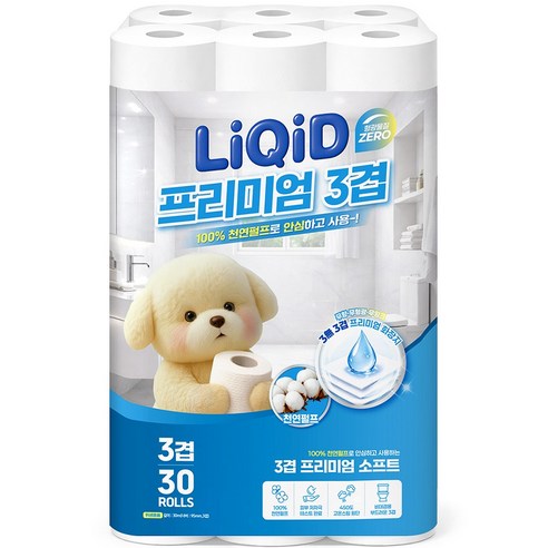 화장지 천연펄프 리퀴드 롤화장지 3겹 티슈 30m 두루마리 휴지