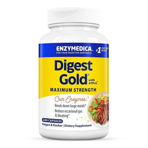 Enzymedica 다이제스트 골드 AT프로 맥시멈 스트렝스 엔자임 포뮬라 240정 아밀라아제, 프로테아제, 리파아제 및 락타아제를 포함한 14가지 주요 효소, 240정, 2개