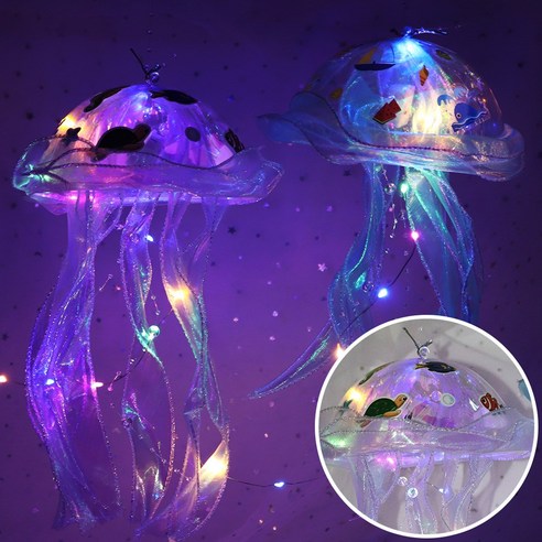 오렌지몰 여름 해파리 LED 램프 모빌 장식 만들기 DIY 키트 여름 미술활동 나비 스티커 체험활동, 1개, 일반 LED 해파리 - 바다 속 친구들 스티커(불투명)