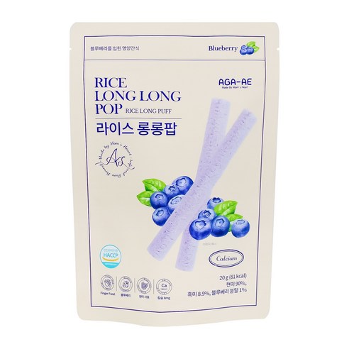 라이스롱롱팝 유기농 쌀과자, 떡뻥,, 1개, 20g, 블루베리