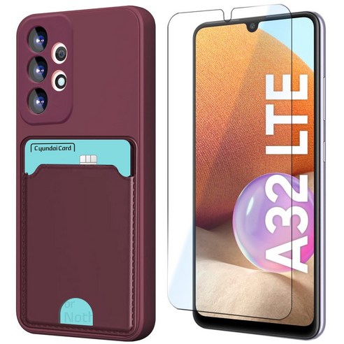 갤럭시 A32 LTE 카드 수납 카메라보호 컬러 휴대폰 케이스 + 강화유리 액정보호 필름
