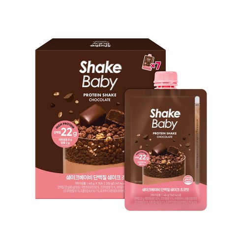 쉐이크베이비 단백질 쉐이크 파우치 초코맛, 7개, 45g