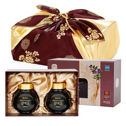 한삼수 무주 도라지 농축액 진액고 500g x 2p + 나무스푼 + 선물용 케이스 + 황금 보자기 세트