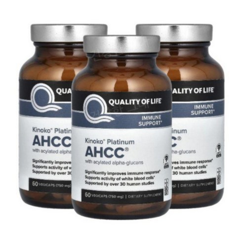 버섯 삶 질 3팩 AHCC 키노코 플래티넘 750mg– 프리미엄 60병, 60정, 3개