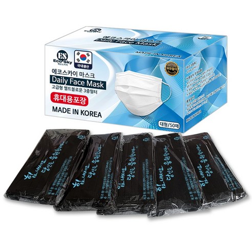 국내생산 고급형 멜트블로운필터 국내인증 일회용마스크 블랙/화이트 100매, (에코)블랙-100매, 1세트, 100개입