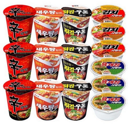 소컵 5종 15개 세트 ( 농심 신라면 3개 새우탕 3개 튀김우동 3개 육개장 사발면 3개 김치 사발면3개 ) 작은 컵라면 15개 세트, 1박스